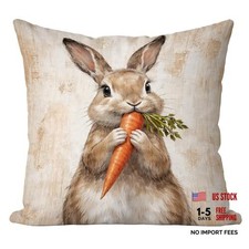 Neutral Easter Bunny Pillow Cover 18x18, Easter Bunny Decor, Vintage Color-03