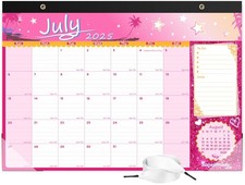 Desk Calendar 2026 with Clear Waterproof Cover 17 x 12 inch 18 Months Pink