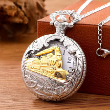Vintage Hollowed Out Pocket Watch Quartz Movement Necklace Pendant Holiday Gift