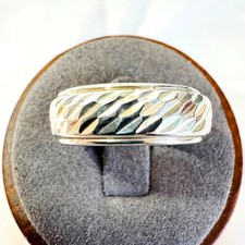 Sterling Silver 925 Turkey Low Dome Diagonal Etched Band 10MM Wide Ring Size 8