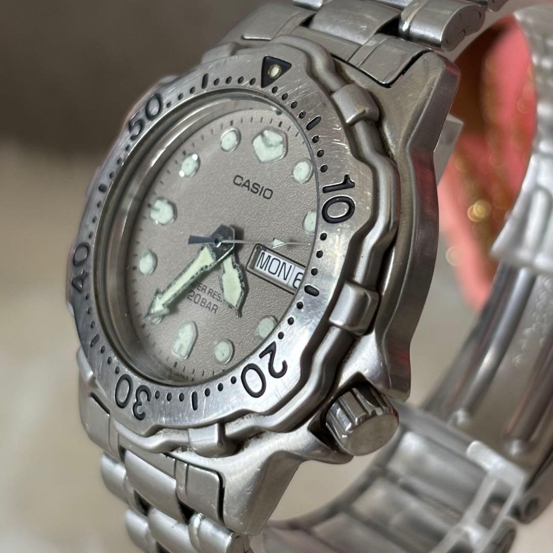 Casio Md-731 Marlin Mens Silver 200m Divers Analog Watch Vintage