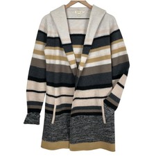 Toad Co 100 Merino Wool Heartfelt Hoodie Cardigan Women's S Striped Open Front