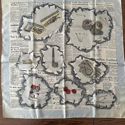Vintage Silk Scarf Newspaper Headlines Articles And Items From 1950s Fun History