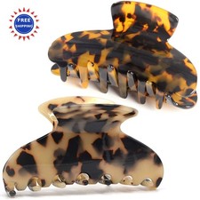 Hair Claw Clips Tortoise Shell Nonslip Large 2 Pack Women Celluloid Leopard