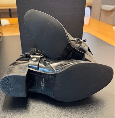 YSL Saint Laurent Wyatt Harness Ring Boots Black Leather Men's