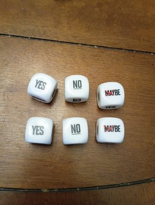 Set of 6 D6 16mm Yes, No, Maybe Decisions Dice - White with Black Letters