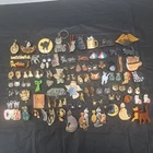 Vintage Large Lot Of Cat Brooches Earrings Kitten Pins Costume Jewelry