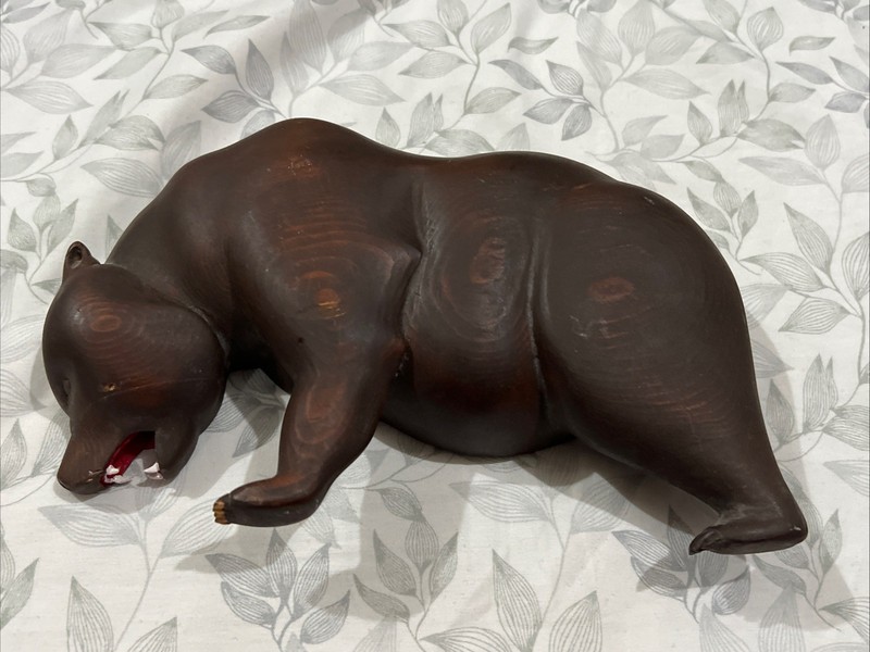 8” Wooden Hand Carved ?  Wall Bear Hanging Figurine Sculpture Wood Decor Rustic