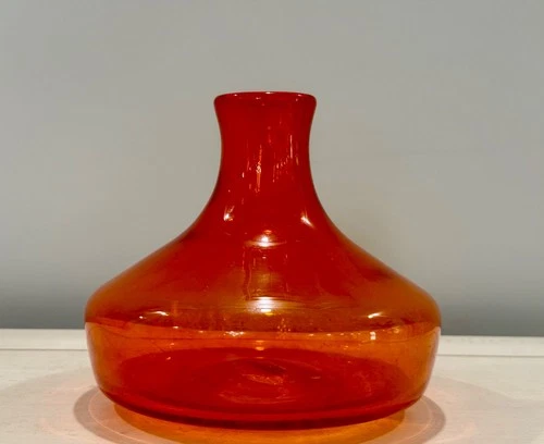 Vintage Blenko-Style Retro Hand Blown Orange Glass Vase Height 5 inch