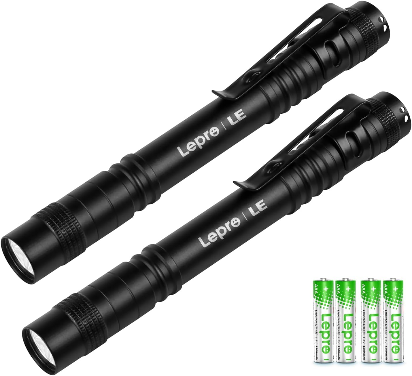 Lepro Small Torch Battery Powered, 2 Pack LED Penlight with Pocket Clip, 3 Modes