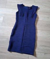 Therapy Dark Blue Ribbed Stretch Bodycon Dress Wiggle Smart Office Retro UK12