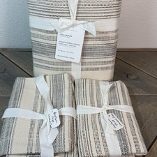 POTTERY BARN HAWTHORN STRIPE COTTON QUEEN DUVET COVER 2 STND SHAMS CHARCOAL