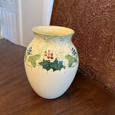 Vintage Poole Pottery England Winter Vine 8 H Vase Hand Painted Sponging