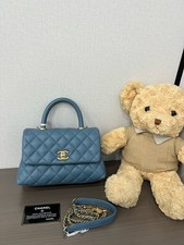 AUTH Chanel Coco Handle Blue Caviar Quilted Leather Top Handle Crossbody Bag