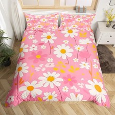 Cute Flower Bedding Set Full Size Daisy for Adult Kids Boys Girls Pink Floral...