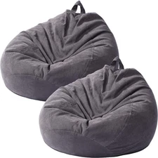Tranqun 2 Pcs Bean Bag Cover Chair Cover Soft Corduroy Stuffed Animal Bean Ba...