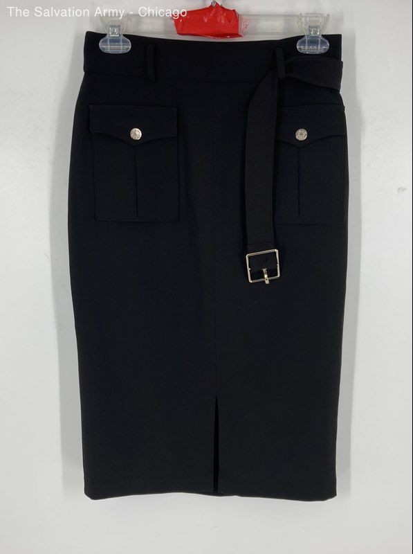 White House Black Market Womens Black Flat Front Straight & Pencil Skirt Size 0