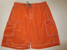 Timberland Men's Orange Lined Cargo Swim Trunks w/Pockets 10" Inseam Size L 