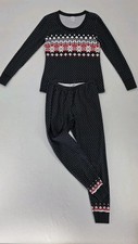 Hanna Andersson Womens Medium Fair Isle Pajama Set Black Organic Cotton Knit