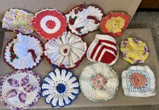Vintage Lot of 12 Retro Hot Pads Potholders Trivets Crochet Woven Knitted READ
