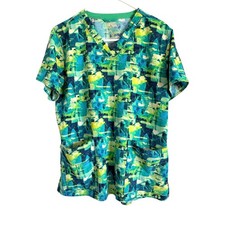 Carhartt Force Short Sleeve V-Neck Medical Scrub Top Green Pockets Logo Large