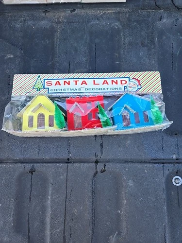 NOS 3 Pack Of Vintage Santa Land Putz Christmas House Buildings Japan #2