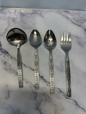 ONEIDA DISTINCTION Deluxe HH CAPRI Stainless Serving Spoons & Fork Set 4 Vintage