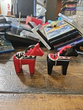 Project 62 scandanavian salt and pepper shakers red and Black horses 