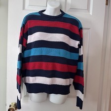 Vintage Unisex M Nautical/Patriotic Red White Blue Striped Sweater Made in USA