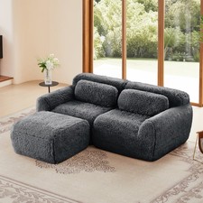 L-shaped Boneless Sofa,Soft Fluffy Plush Fabric,With Chaise 32D High Density S