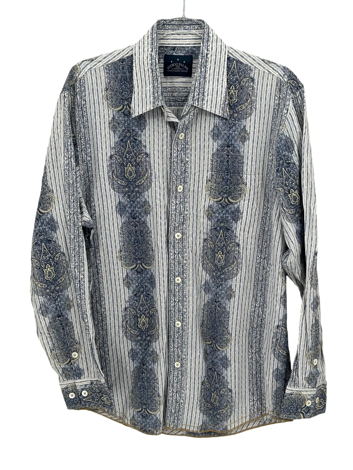 Indigo Palms Tommy Bahama Shirt Mens Medium Blue Paisley Button Up Casual Preppy