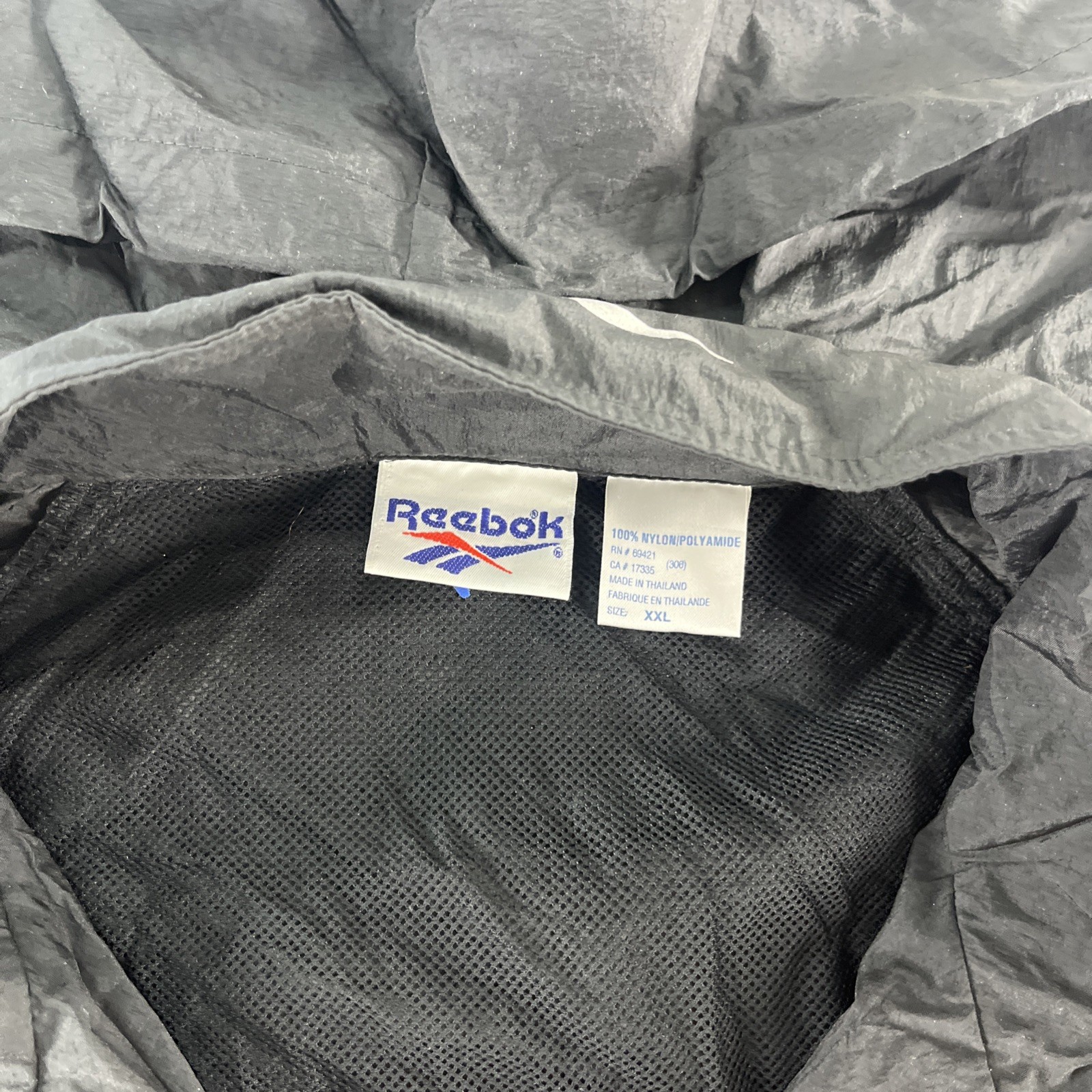 Vintage Reebok Black Full Zip Packable Hood Windbreaker Drawstrings, Size XXL thumbnail 2