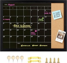 Chalkboard  Cork Board, Magnetic Surface Monthly Calendar  Black