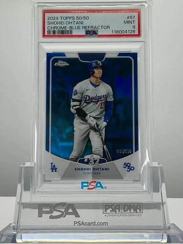 SHOHEI OHTANI 2024TOPPS 50/50 CHROME-BLUE REFRACTOR HR32 /150 #57 PSA9!LOWPOP!