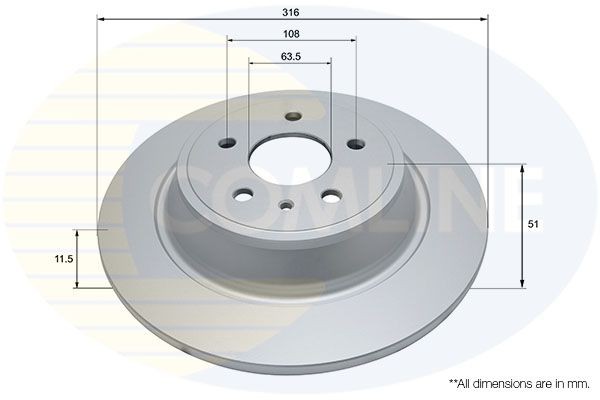 Brake Disc Rear Solid Coated 316 mm Outer Diameter For Ford Kuga COMLINE ADC1275