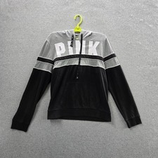 PINK Victoria's Secret Women Hoodie L Black Colorblock PINK Logo Activewear