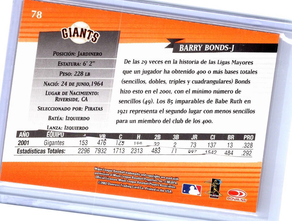 2794 - 2002 Donruss Super Estrellas #78 Barry Bonds - Image 2 of 2