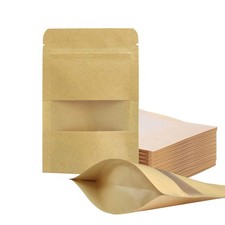 100PCS 3.5" x 5.5" Stand Up Kraft Paper Bags with Matte Window Zip Lock