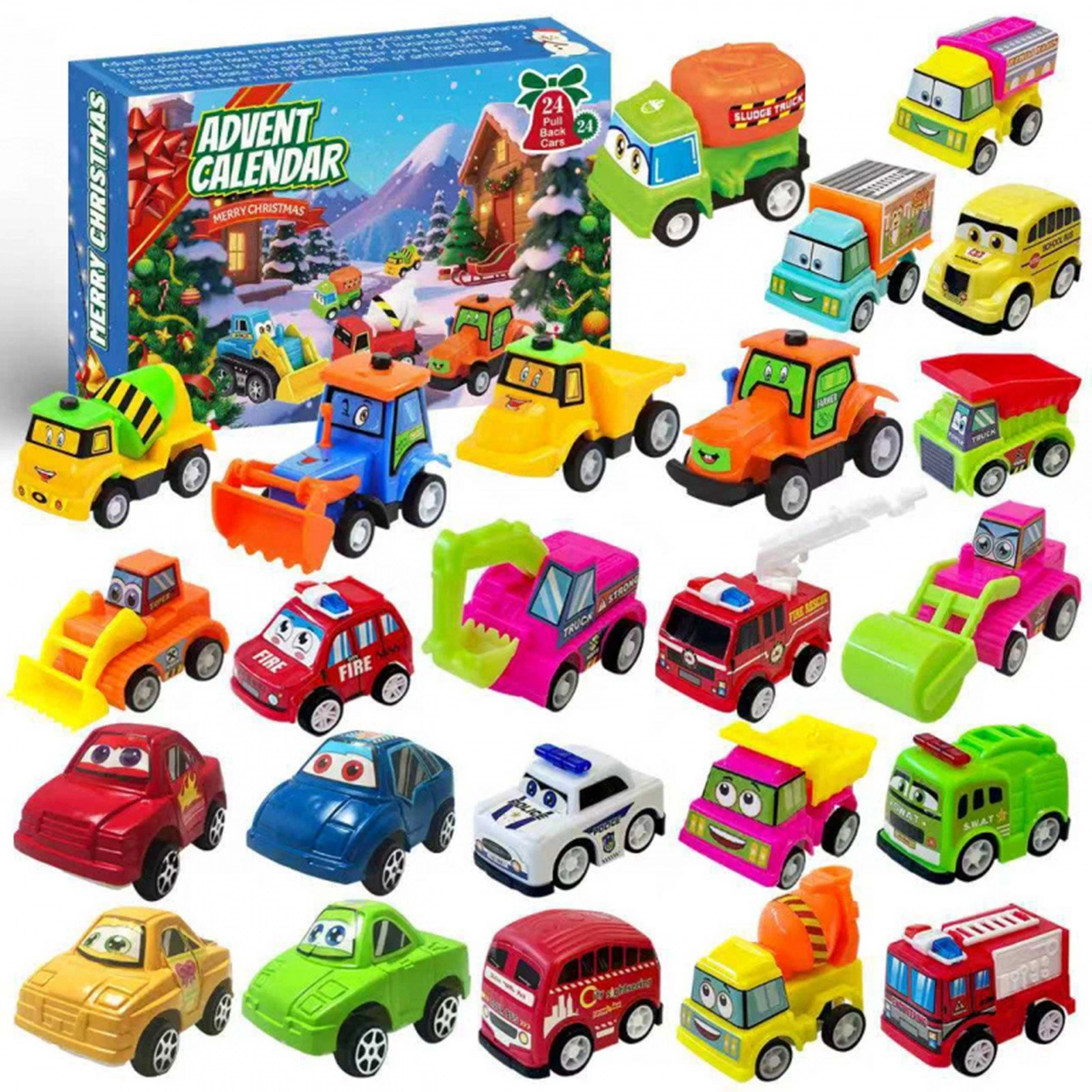 Christmas Countdown Cartoon Vehicles Advent Calendar – 24 Days 3D Blind Boxes