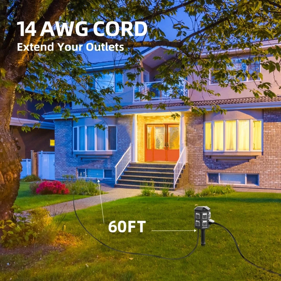 Outdoor Power Strip with 60 FT Extension Cord, 100FT Remote Control, Dusk to ... - Image 4 of 4