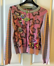 Oilily DAMENSTRICKJACKE GRÖSSE SMALL BAUMWOLLE SEIDE ROSA GRAU GEBLÜMT NEU MIT ETIKETT