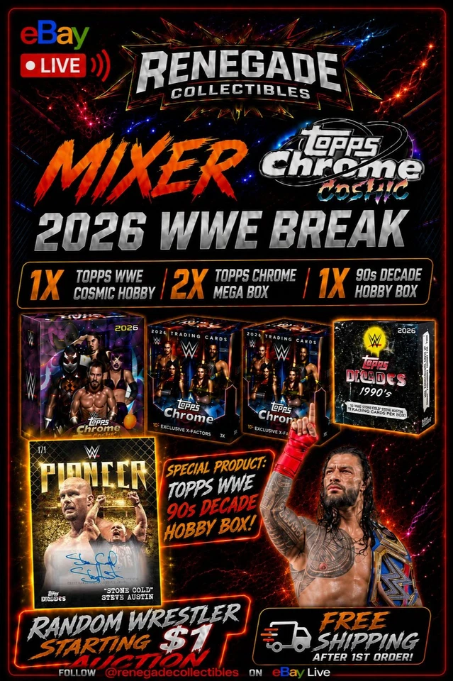 ⚡ WWE Mixer Break | $1 Random, 1x 90s Decade, 1x Hobby Cosmic, 2x Mega box