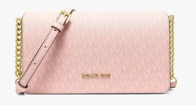 Michael Kors JET SET TRAVEL Medium Full Flap Crossbody MK Signature Logo Pink