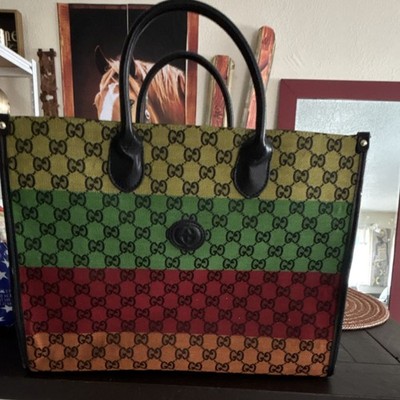 Gucci GG Monogram Multicolor Tote Double Handles Detachable Strap Medium