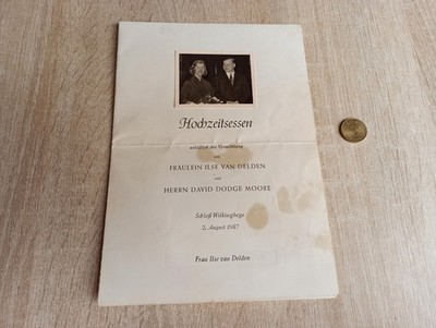 alte Speisekarte Menükarte Schloß Wilkinghege 1957,Hochzeit van Delden/Moore