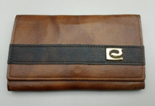 Vintage Antiqued Saddle Grain Brown Leather Trifold Checkbook Wallet Bills