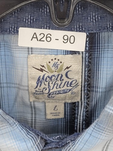 Camisa Western Moonshine Spirit Para Hombres Grande Azul A Cuadros Perla Snap Rockabilly - Imagen 8 de 8