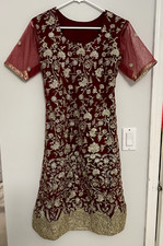 3 piece Pakistani Shalwar Kameez with dupatta maroon with gold Eid party wear