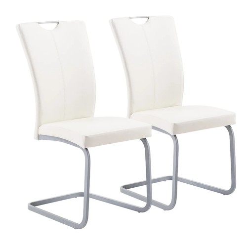 Set 2 Modern Dining Chairs Upholstered High Back Faux Leather Kitchen Seat White - 第 1/6 張圖片