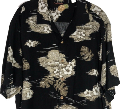 Caribbean Mens Aloha Hawaiian Large Shirt Hibiscus Flower Island Palm Tree Black